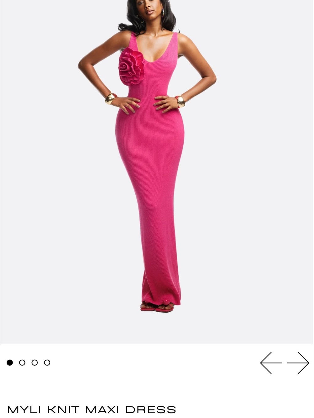 Hanifa Hot Pink Knit Maxi Dress with Rosette Shoulder